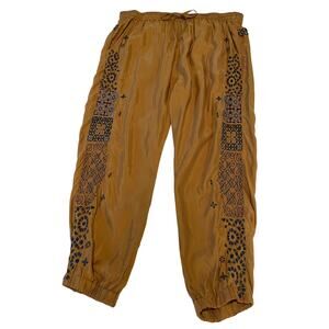 Biya Johnny Was Marrakesh Jogger Pants Embroidered Boho Cupra Rayon Tan Size L
